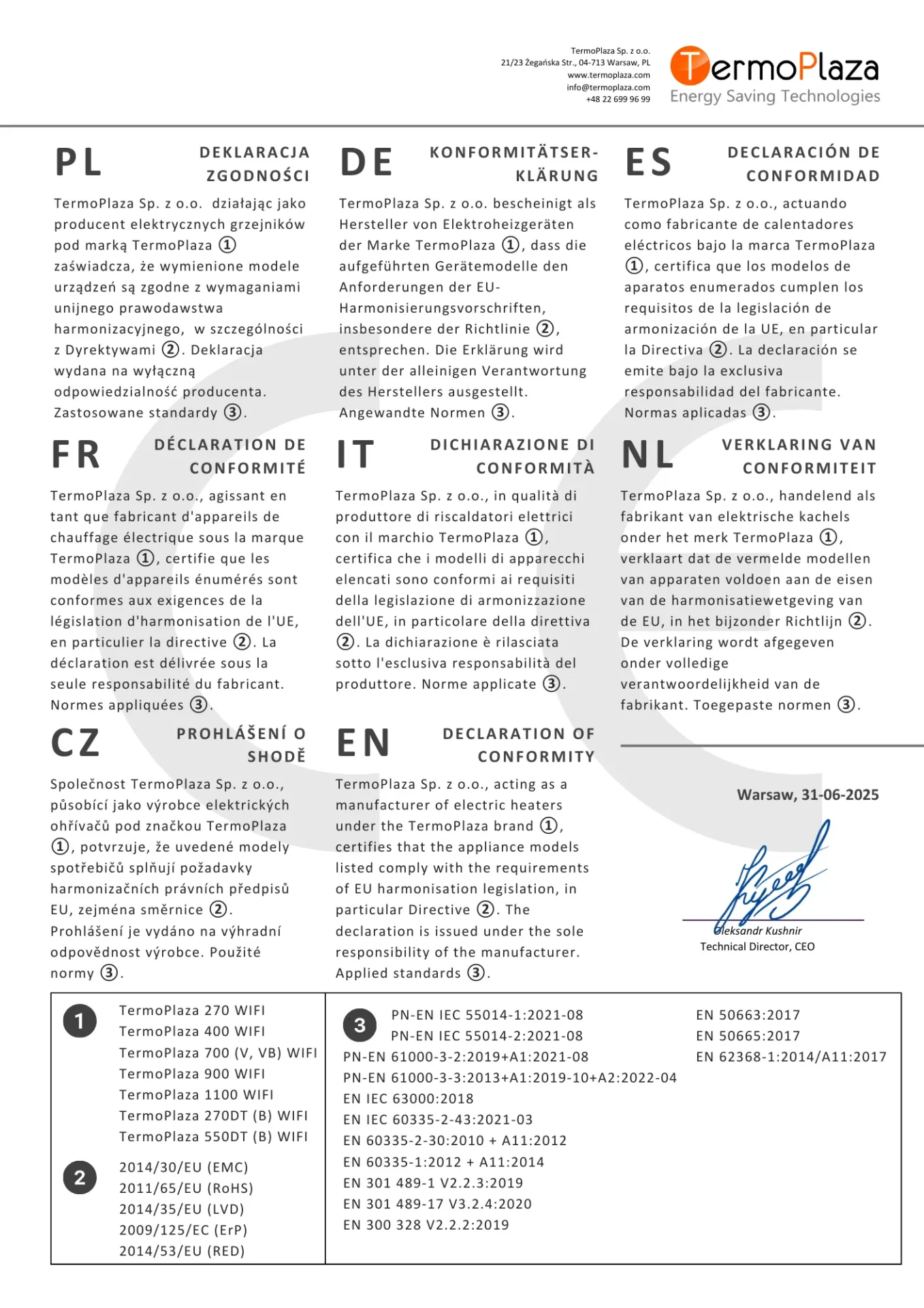 TermoPlaza deklaracja CE